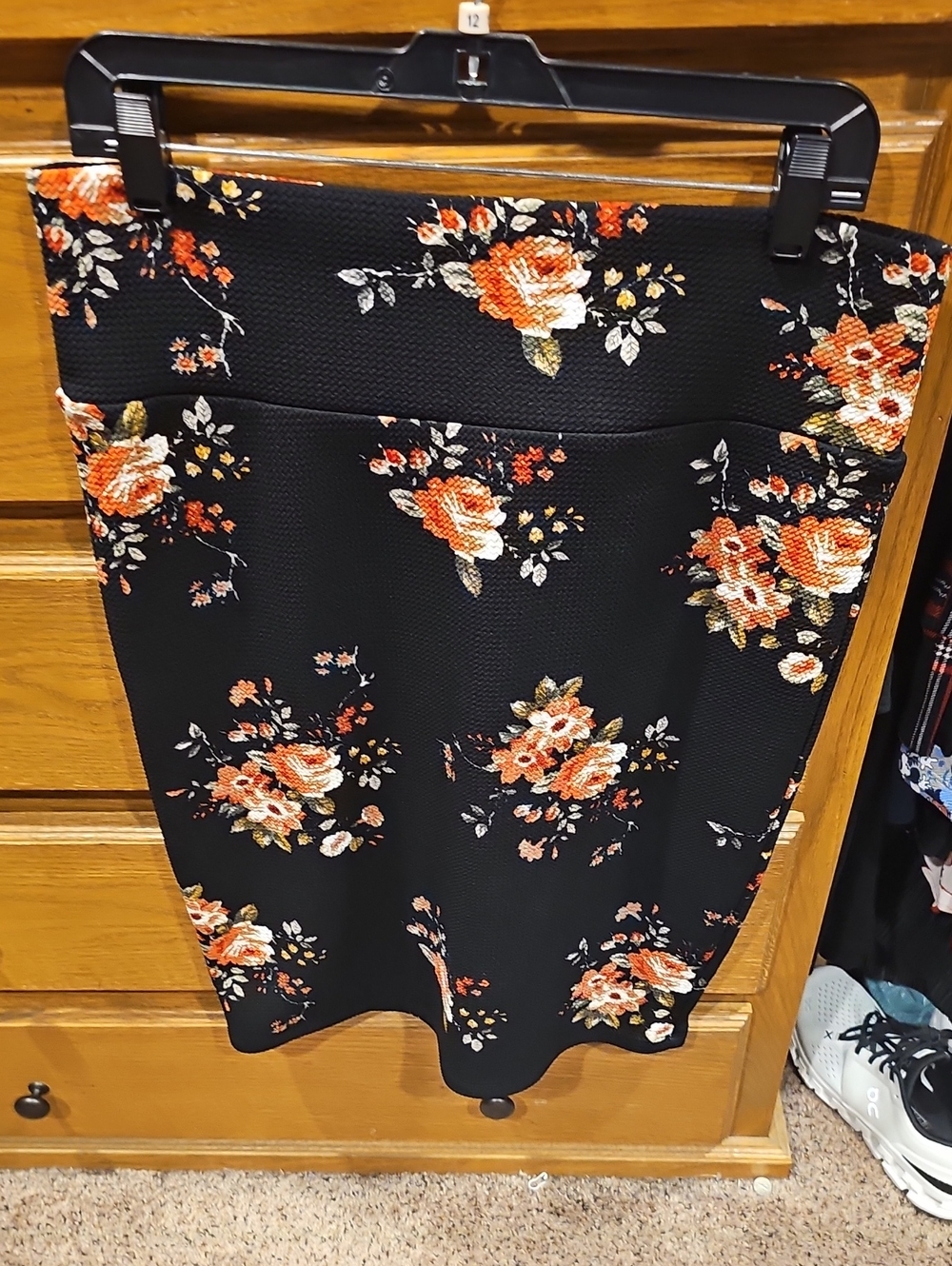 LuLaRoe Black Pencil Skirt with Orange Floral Print